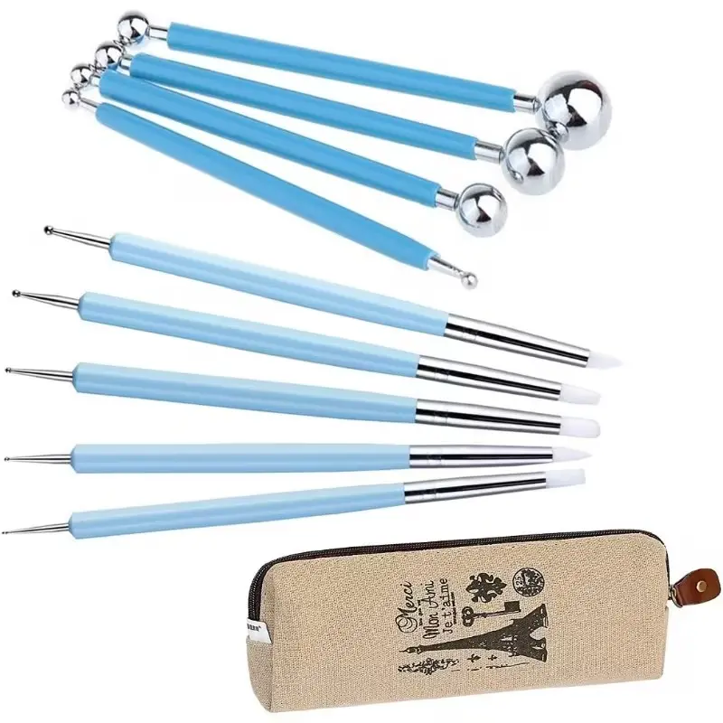 10 Different Polymer Clay Tools Set (4.7-5.9 Inch) - Sculpting, Double-Ended Metal Ceramic Ball Stylus Dotting, 2-Way Silicone Embossing Paper Flower Indentation Tools for Beginners, Cake, Clay Mould