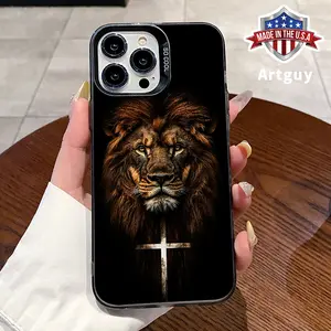 Lion Cross Pattern Phone Case for iPhone 16 15 14 Pro Max 16E 13 12 11 XR XS Plus Shockproof Drop Protection Durable PC Smartphone Cover