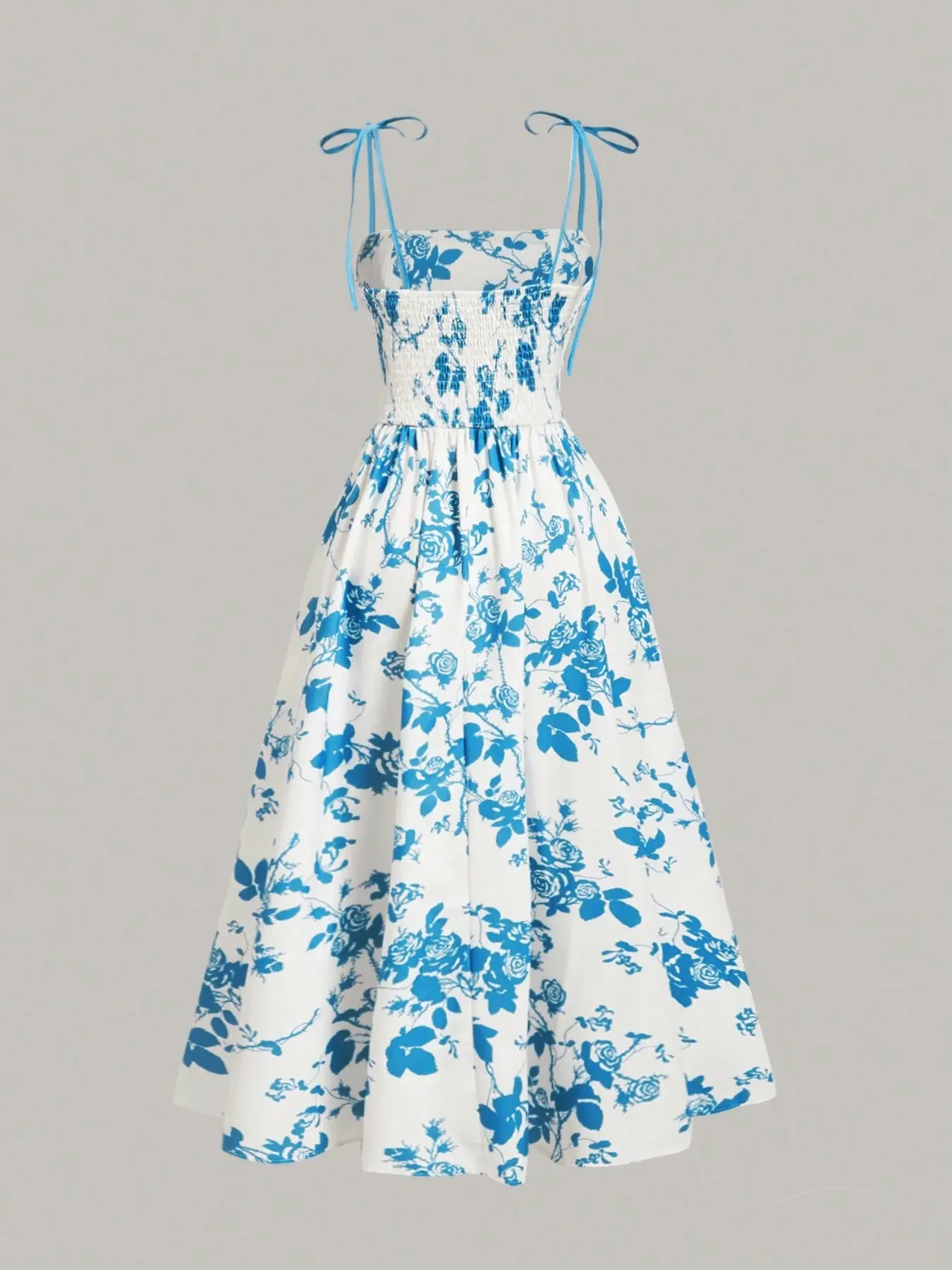 women elegant blue floral midi cami dress Blue Floral Midi Summer Dress with Short Puff Sleeves Blue Floral / XLarge main image 0