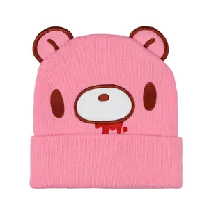 Gloomy Bear Beanie Embroidered Face Design with 3-D Ears Adult Knitted Winter Hat