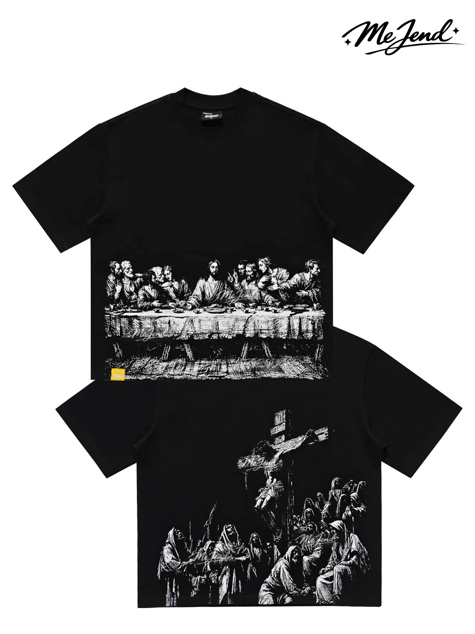 MeJend Men's 12oz 100% Cotton Heavyweight Oversized Tee - Jesus Print Gothic Streetwear Outfit, Trendy Graphic Christian Clothing, Jesus T-Shirt, Graphic Shirt, Outifts