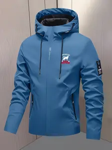 Unisex All-Season Thick Windproof Jacket, German Shepherd Print Hooded Coat, Loose Fit, Zipper Pockets, Outdoor Hiking Casual
