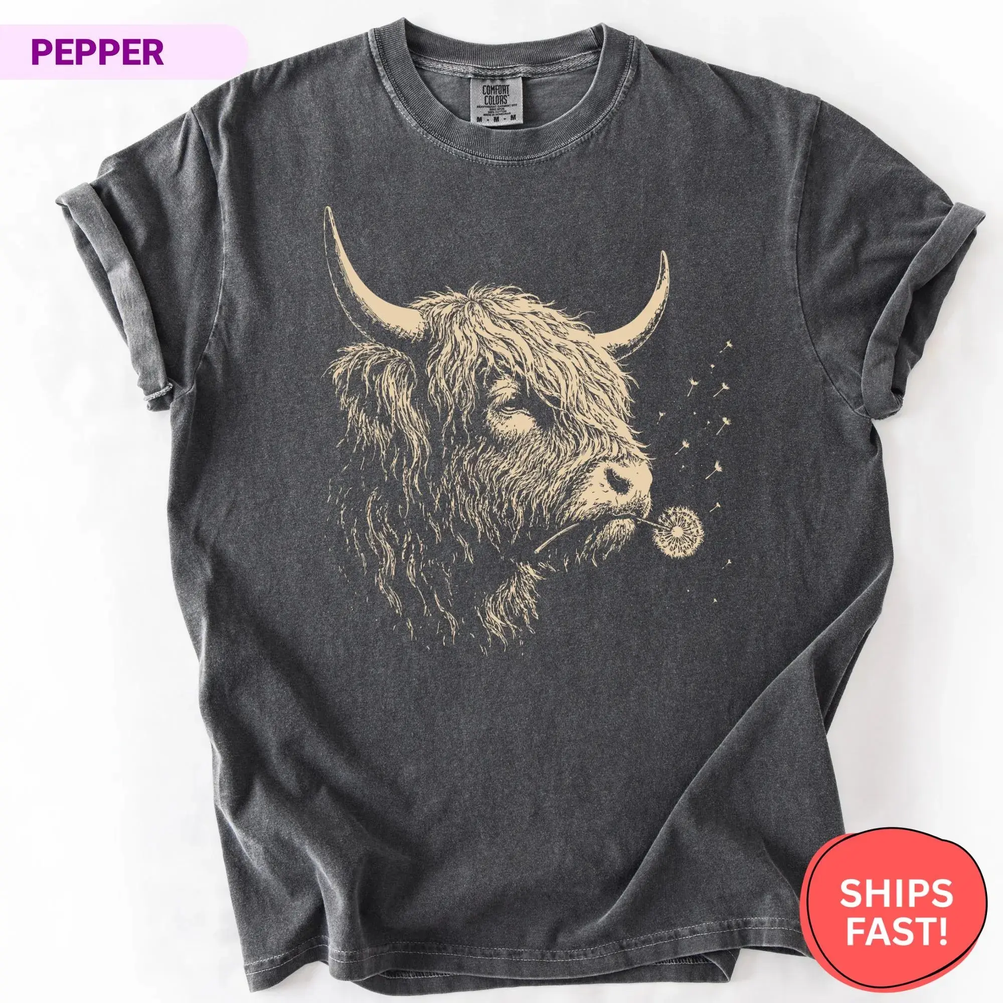 Comfort Colors Highland Cow Shirt, Cute Cow Tee, Animal Lover Gift, Scottish Cattle Farmhouse Graphic Tee, Western Cowgirl Country Gift Her