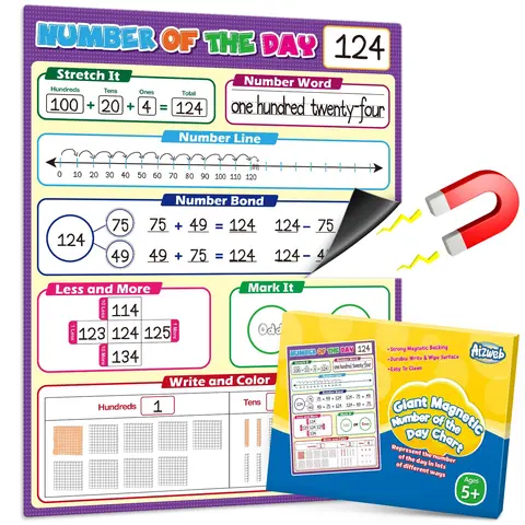 Aizweb Giant Magnetic Number of the Day Chart Paper, Dry Erase Place Value Chart & Number Line for Classroom Wall, Teacher Essentials, First Day of School Supplies, 1st, 2nd, 3rd, 4th & 5th Grade Classroom Must Haves
