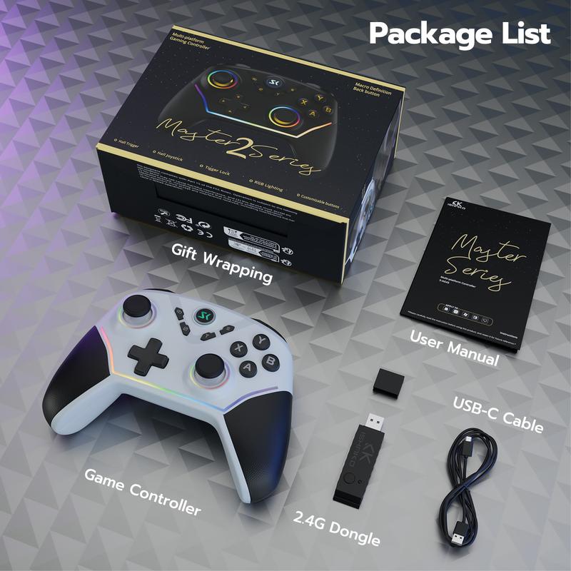 Pro Wireless Gaming Controller – RGB Backlit, Hall Effect Joysticks (2-Stage), 1000Hz Polling Rate, 6-Axis Motion Sensor & Mech Buttons – Works with PC, Nintendo Switch, Steam, Android