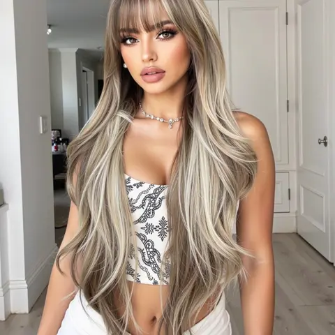 28 Inch Wig, Bangs Synthetic Wavy Curly Heat Resistant Fiber Wig, Natural Look for Daily Use, Women's Casual Wear and Special Occasions, Synthetic Wigs, Natural Looking Wig