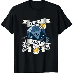 Dark Blue DND Critical Father Graphic Tee - Dungeons & Dragons 20-Sided Die Father's Day Shirt | Nerd Culture Dad Gift Apparel | Ideal for Father's Day & Tabletop Game Hangouts