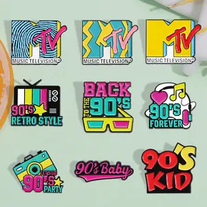 9pcs TV, camera, sunglasses, cartoon pattern design, trendy fashion decoration, metal brooch