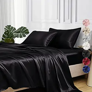 4pcs Luxury Silky Satin Bedding Set Cooling Soft Sheets Deep Pocket