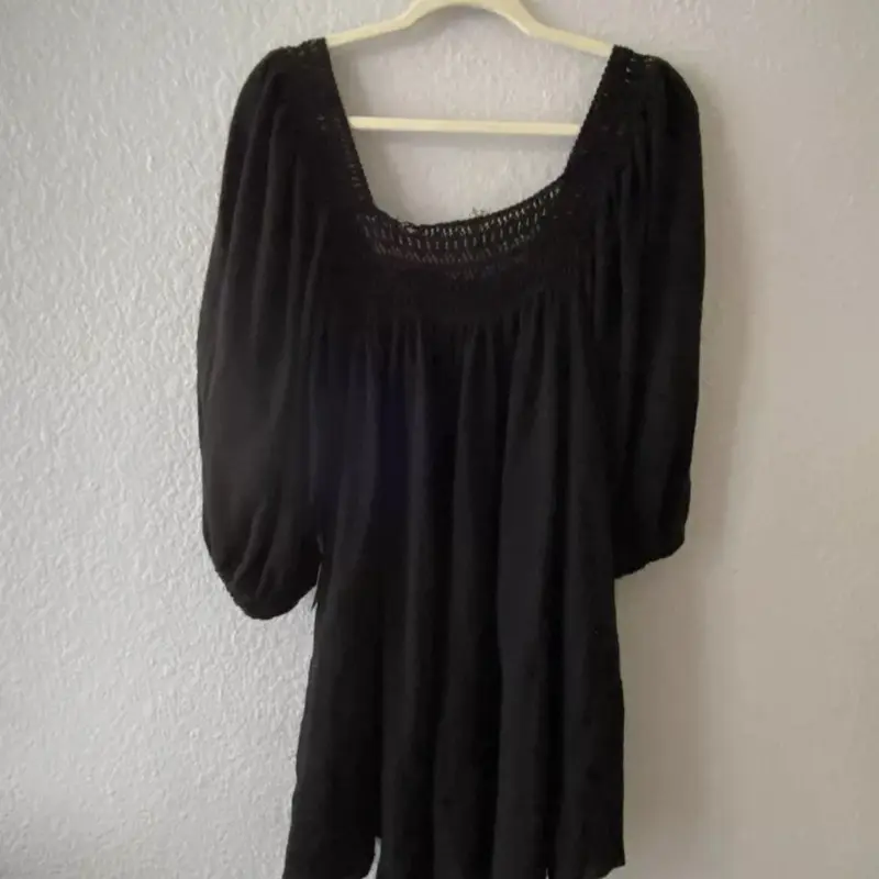 Intimately Free  People  Romper L Wide Leg Flowy Loose Gothic Black Crochet
