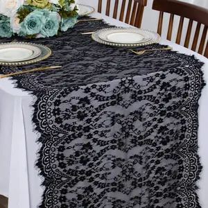 Lace Table Cloth Runner 30x120 Black Rustic Table Runner Soft Nylon for Party Vintage Overlays Floral Lace Table Runner Embroidered Table for Dining Room