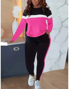 Plus Size Two Piece Outfits For Women Round Neck Jogging Sets Long Sleeve Tracksuit Comfortable & Stylish Lounge Wear Workout Running Clothes