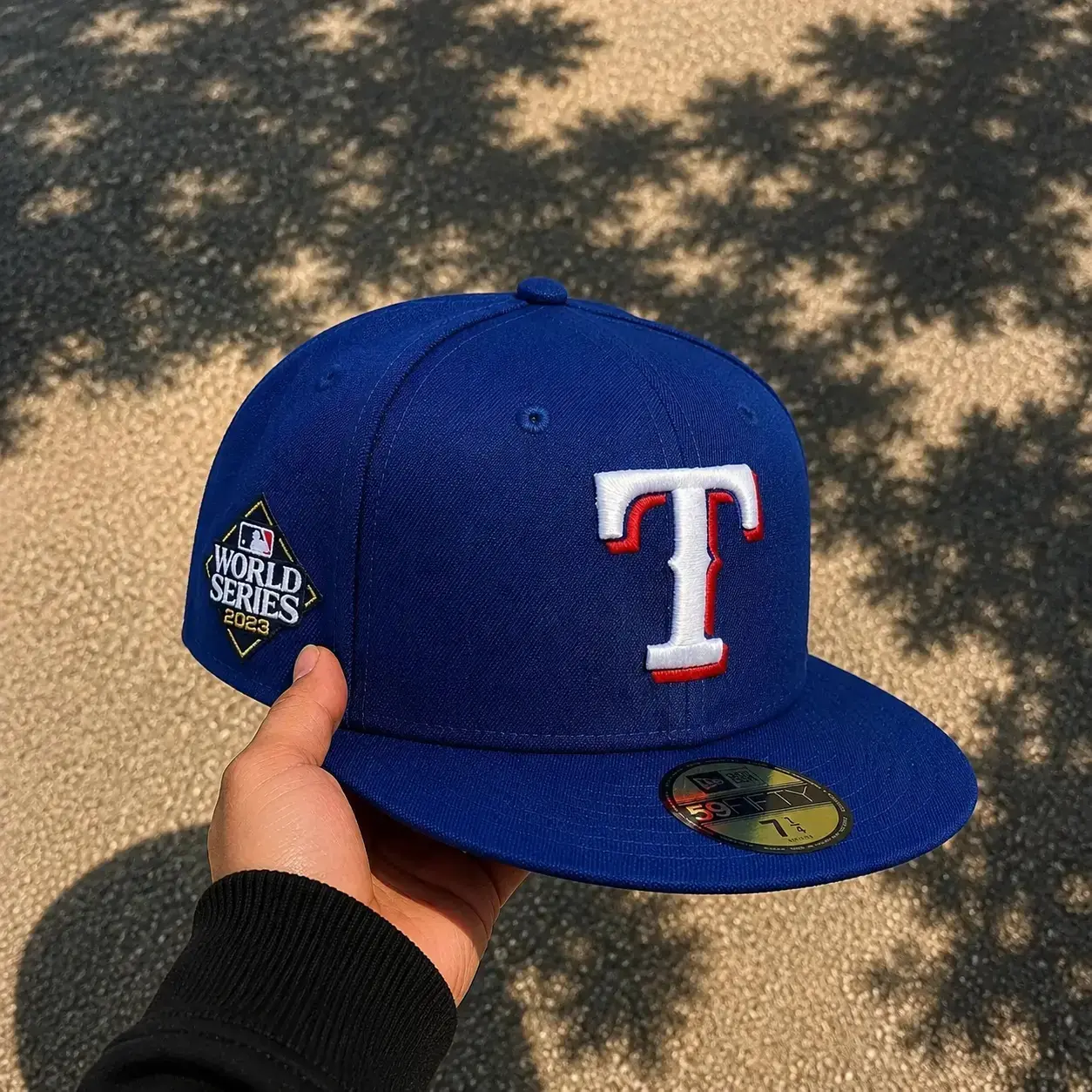2026 New Era 59FIFTY Texas Rangers Fitted Hat – Royal Blue Flat Bill Baseball Cap Featuring Embroidered White and Red “T” Logo & World Series Patch, Premium MLB Streetwear Headwear