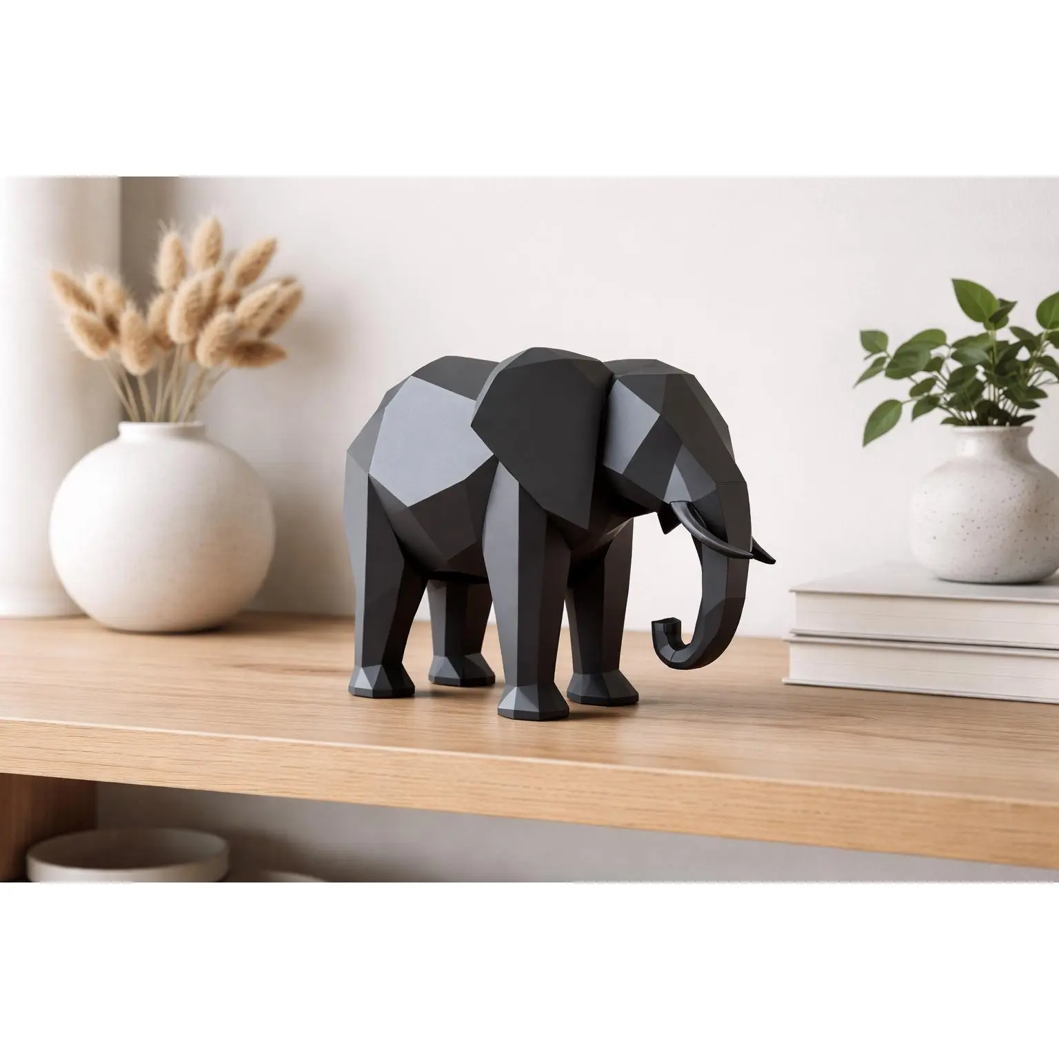 Elephant Figurine 3D Printed Modern Geometric Animal Decor for Shelf or Table