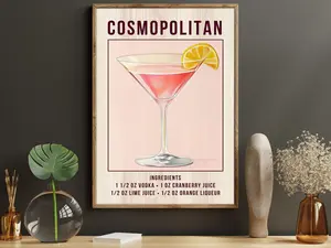 Cosmopolitan Drink Canvas Print, Alcohol Poster Print, Bar Wall Art Decor