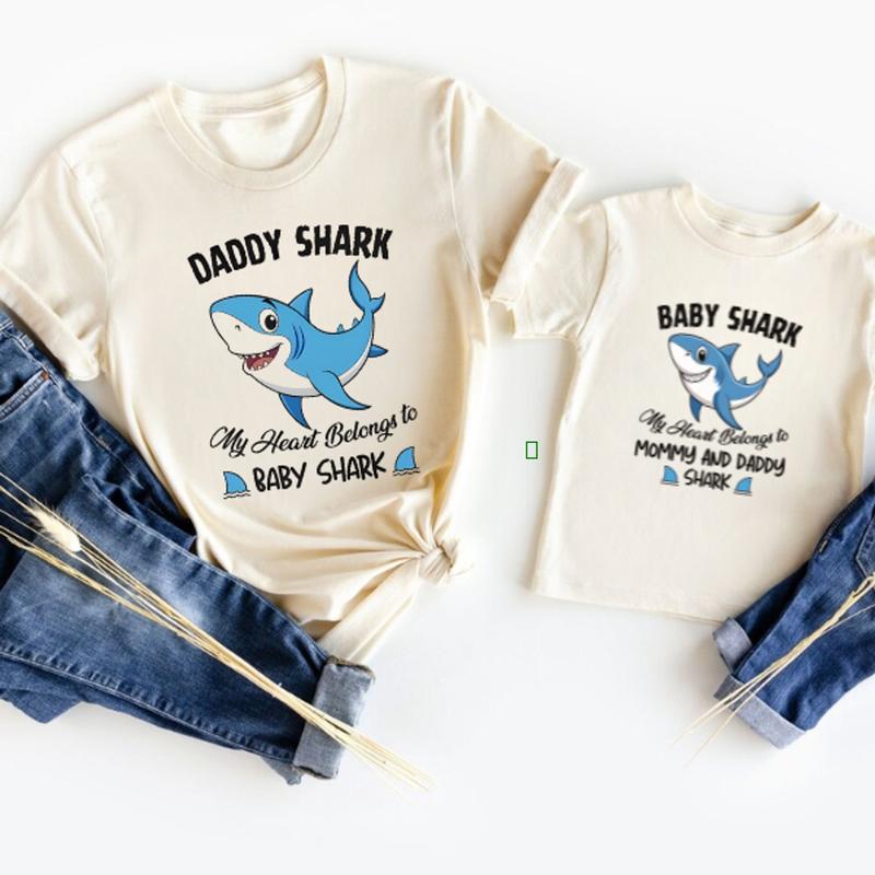 Shark Family T-Shirts, Mommy Shark Shirt, Baby Shark, Daddy Shark Tee, Daddy And Son Matching Shirt, Family Matching Outfits, Daddy And Me Womenswear Apparel Flash Sale T-Shirt Trio