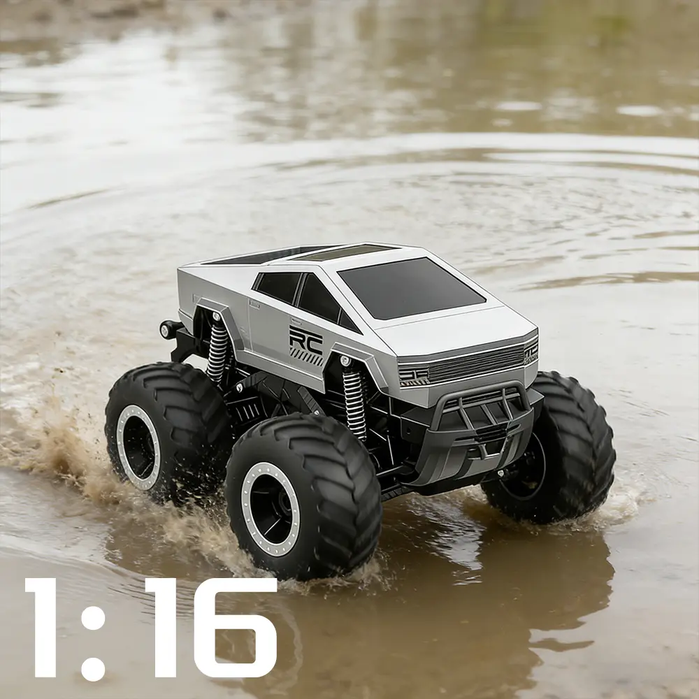 Cybertruck-Inspired RC Truck,kids like ， Electric Remote Control Toy with Sleek Futuristic Design, Big Monster Tires, LED Lights, 2.4G Remote, Crash-Resistant for Car Lovers & Outdoor Fun, Remote-Controlled Car Lorries, Toy Truck Lorries