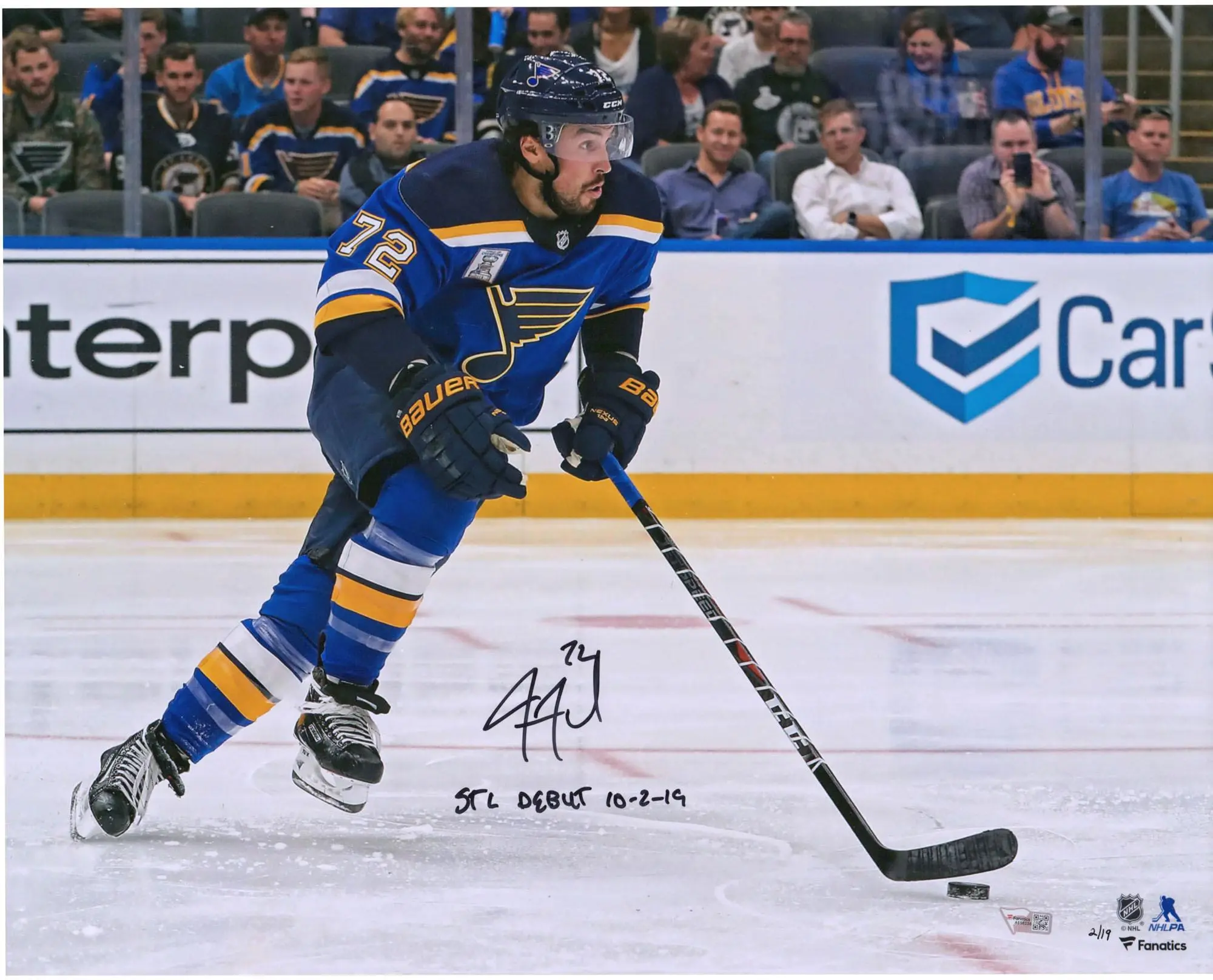 Justin Faulk St. Louis Blues Autographed 16" x 20" Opening Night Photograph with "STL Debut 10/2/19" Inscription - Limited Edition of 19 - Fanatics Authentic Certified