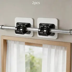 2-Pack No-Drill Curtain Rod Hooks, Self-Adhesive Wall Mount, Durable Plastic, Easy Install, Space-Saving, Multi-Purpose Hook for Apartment, Bedroom, Bathroom, Kitchen