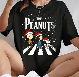 The Peanuts Christmas T-Shirt, Holiday Abbey Road Shirt, Crew Neck T-Shirt, Pull On, Casual, Unisex Cotton T-Shirt, Menswear, Womenswear MO1