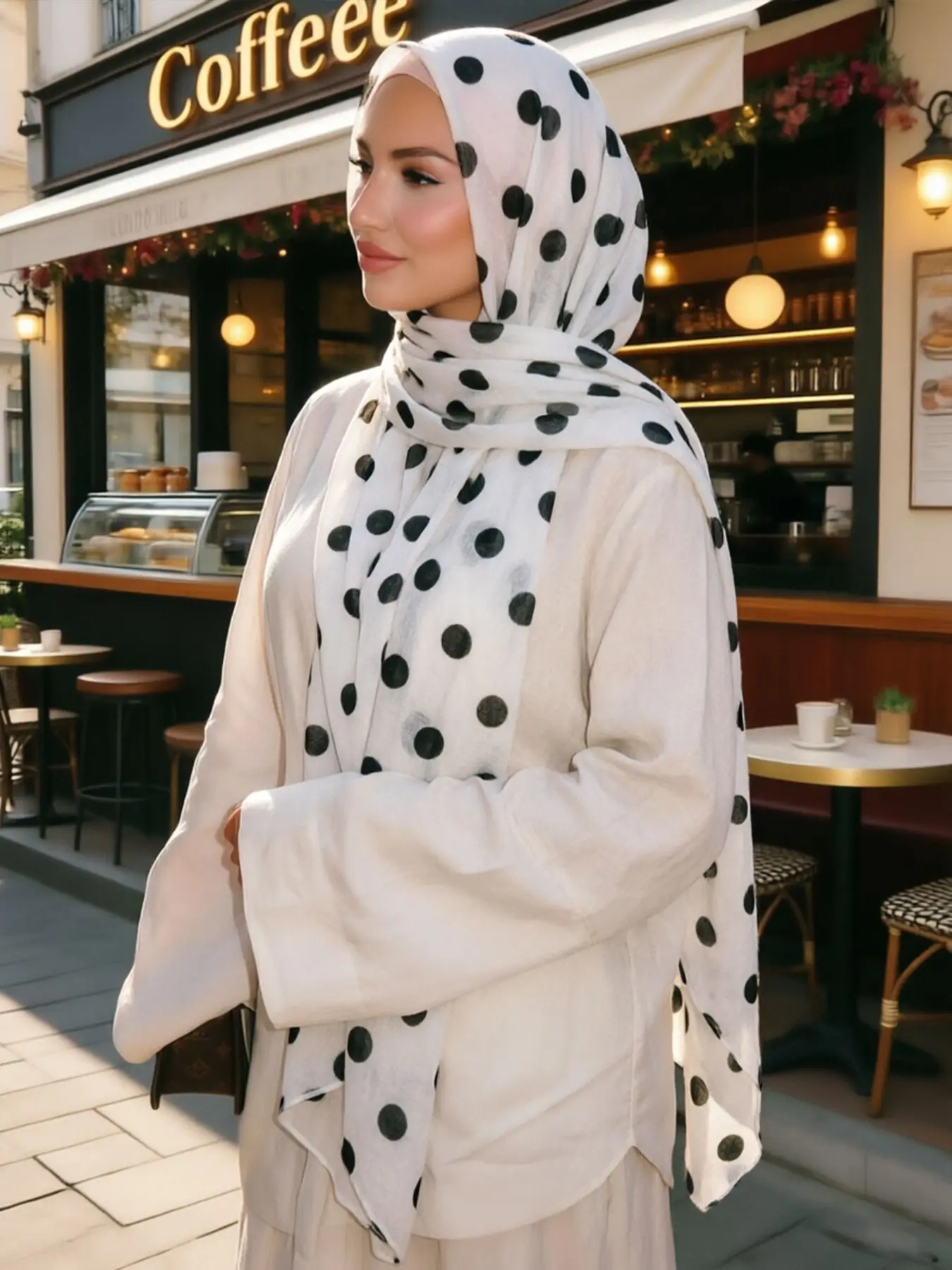 Women's Fashion Polka Dot Long Scarf, Head Scarves For Muslim, Summer Muslim Hijab, Muslim Headscarf Cover, Classic Dot Pattern, Versatile Wrap, Elegant Evening Accessory