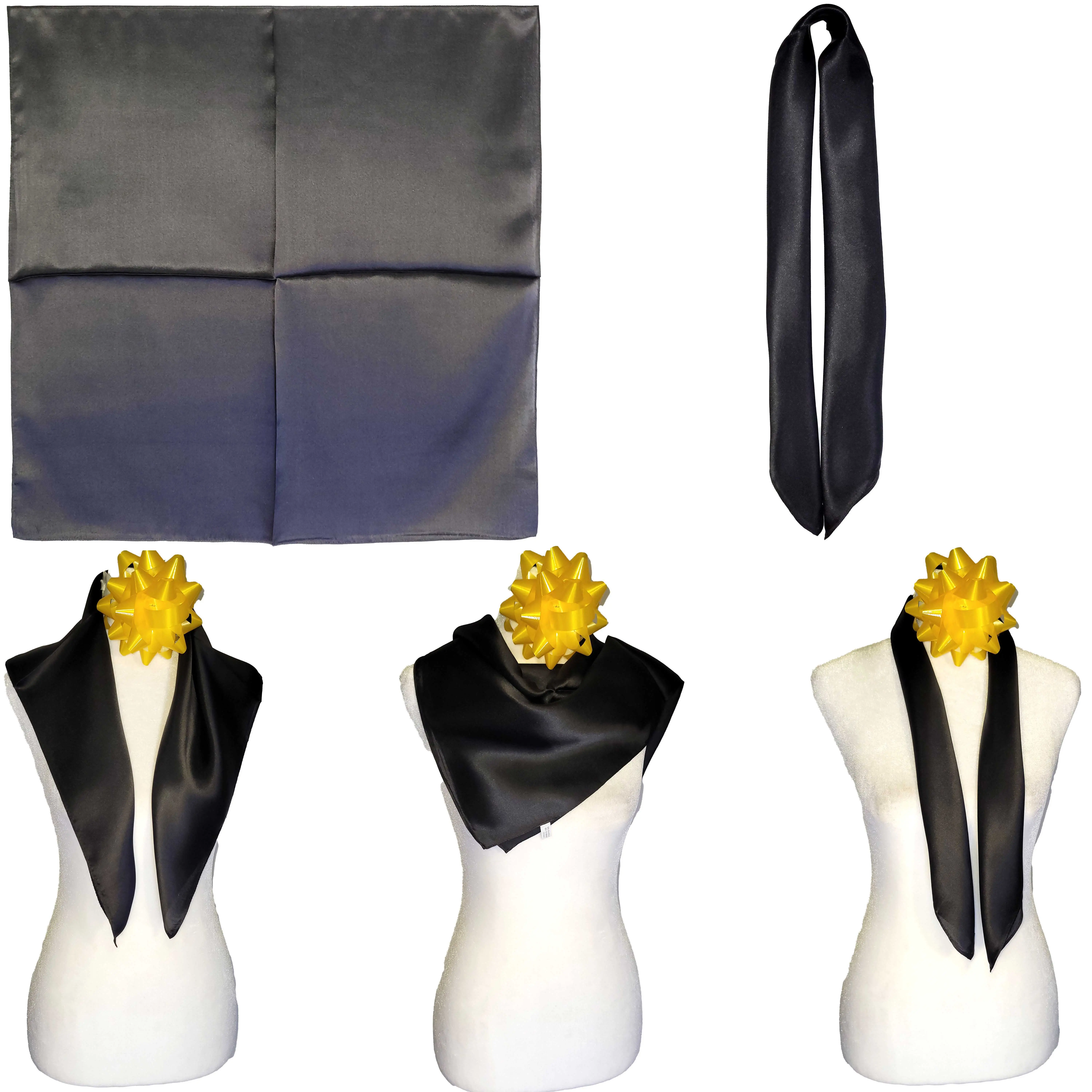 NWT Genuine 100% Mulberry Silk Satin Scarf 25″x25″ Medium Square Shawl Black S5716