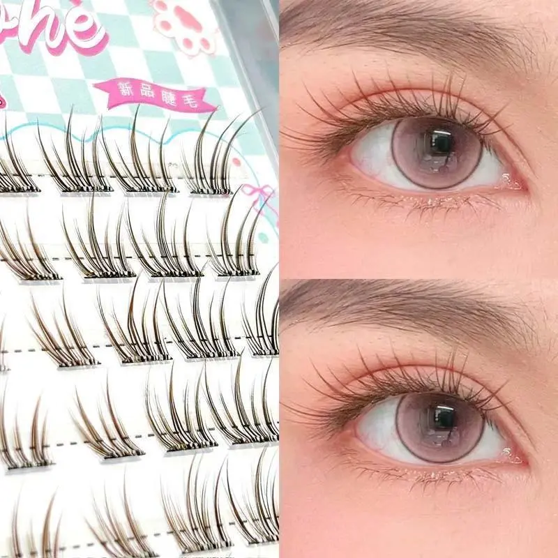 48 Clusters Self-Adhesive Lashes, Natural C Curl Brown Black Mix 10-13mm, Wispy Look, Easy Application for Beginners, Perfect for Everyday & Party Wear Eyelashes Curly Lashes