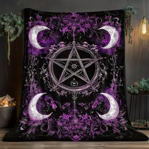 One Purple Pentagram Throw - a Lightweight Bedding Option at 280Gsm, Perfect for Sofas, Beds, Travel, Camping, Living Rooms, Offices, And Chairs. Made from Soft And Warm Fabric with a Digital Print