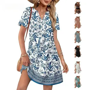 Women's 2026 Summer V Neck Casual Dress, Short Sleeve Wedding Guest Dress Perfect for Beach Vacation