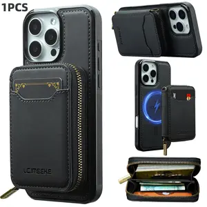 2 in1 Magnetic Leather Wallet Case Protector for iPhone 17 Pro Max, 17 Air, 17 Pro, 16 Pro Max, 15 Pro Max, 14, 13, 12, 11 RFID Blocking Detachable Zipper Wallet Design with 1 Card Slots, Compatible Magsafe