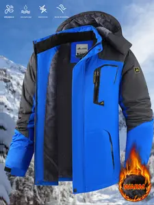 Men's winter outdoor fleece warm ski jacket, stylish printed design, multi pocket casual wear, windproof thick warm jacket, very suitable for cold winter wear, Thermal Lined Outerwear