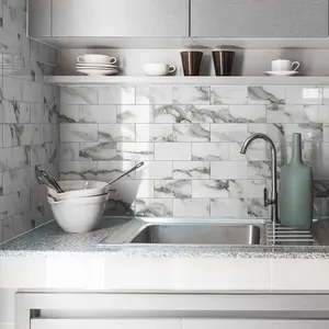 24/48/96 Pcs Peel and Stick Backsplash, 3'' X 6'' PVC Aluminum Decorative Wall Tiles, Easy Install Wooden Stick-On Backsplash for Kitchen Bathroom Decoration, Marble Pattern Wallpaper