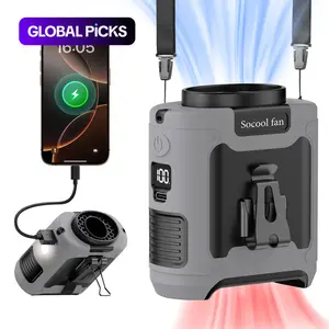 Socool 10000/14500/20000mAh Portable Waist Fan, Clip-on Wearable Belt Personal Fan, Multifunctional Fan, Rechargeable, 5 Speeds & Flashlight, Hands-Free Neck, 40H/67H/80H Cooling for Outdoor Camping Travel