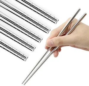 5 Pairs Stainless Steel Chopsticks, Reusable & Lightweight