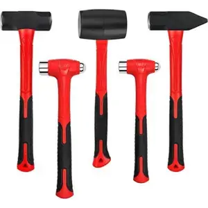 5- Hammer Set, 16oz Ball Peen Hammer |   32oz Ball Peen Hammer |   32oz Rubber Mallet |   3lb Sledge Hammer |   3lb Cross Peen, Fiberglass Handle & Mallet Set