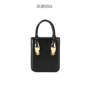 Aieda Luxury Leather Bag - Elegant Black Handbag with Gold Hardware and Sleek Design