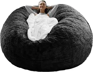 Bag Chair Coverit Was Only a Cover, Not a Full Bean Bagchair Cushion, Big round Soft Fluffy PV Velvet Sofa Bed Cover, Living Room Furniture, Lazy Sofa Bed Cover,6Ft Black