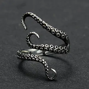 Personalized Dark Punk Octopus Tentacle Ring - Lead Free Nickel Free High Polished Smooth Surface Halloween Gift for Men Women