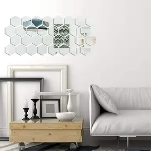 24pcs Hexagonal Mirror Wall Stickers, Removable Acrylic Decorative Decals, Honeycomb Wall Art for Living Room Bedroom Home Decoration