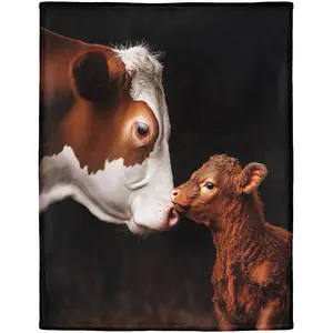 1pc Calf pattern blanket, soft and comfortable blanket, mother and child interactive design, suitable for sofas and beds, flannel blanket.