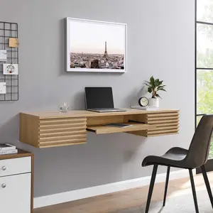 Modway Render Wall Mount Wood Office Desk in Oak
