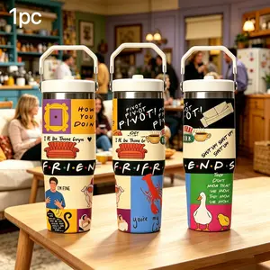 1pc 40oz Friends Funny Coffeehouse Tumbler, Stainless Steel Insulated Mug with Handle, Retro Quote Travel Cup for Coffee, Tea, Water and Cold Drinks, Large Capacity Vacuum Drinkware Flasks, Bottles Gift for Best Friends, Women and Men, Funny Dad Tumbler