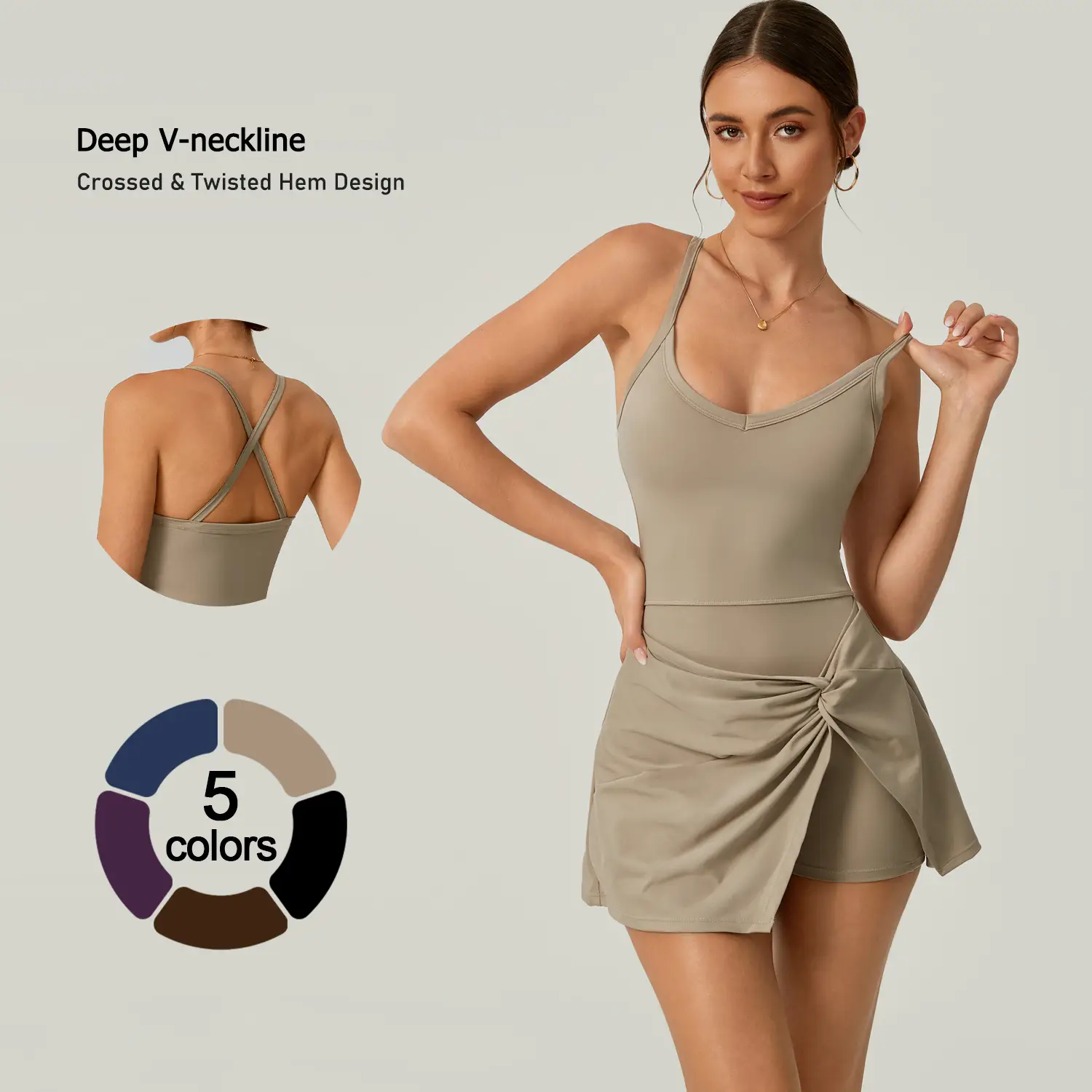 TimeOFF Women's Solid Color Cross-Back Tank Romper & Sports Skirt Set , Yoga, Gym & Tennis-Ready , Fashion Stretch Fabric, Summer Athletic Wear – Chee