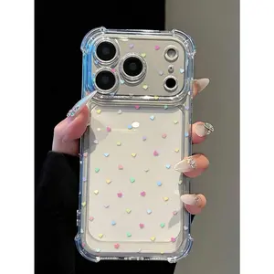 Cute Colorful Dopamine Heart Pattern Transparent Phone Case, Air Cushion Anti-Fall, Lens Raised Protection, Anti-Dust Mesh Design, Compatible With Iphone 17 Pro Max/17 Pro/17/16/16 Plus/16 Pro Max/15/15 Pro/15 Pro Max/14/14 Plus/15 Plus/13/13 Pro/13 Pro M