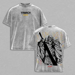 Yhwach Quincy King Vintage Washed Oversized T-Shirt, Bleach Anime Graphic Tee, Unisex Streetwear Soft Cotton Top Outfit for Men, Casual Menswear Gift for Anime Fans