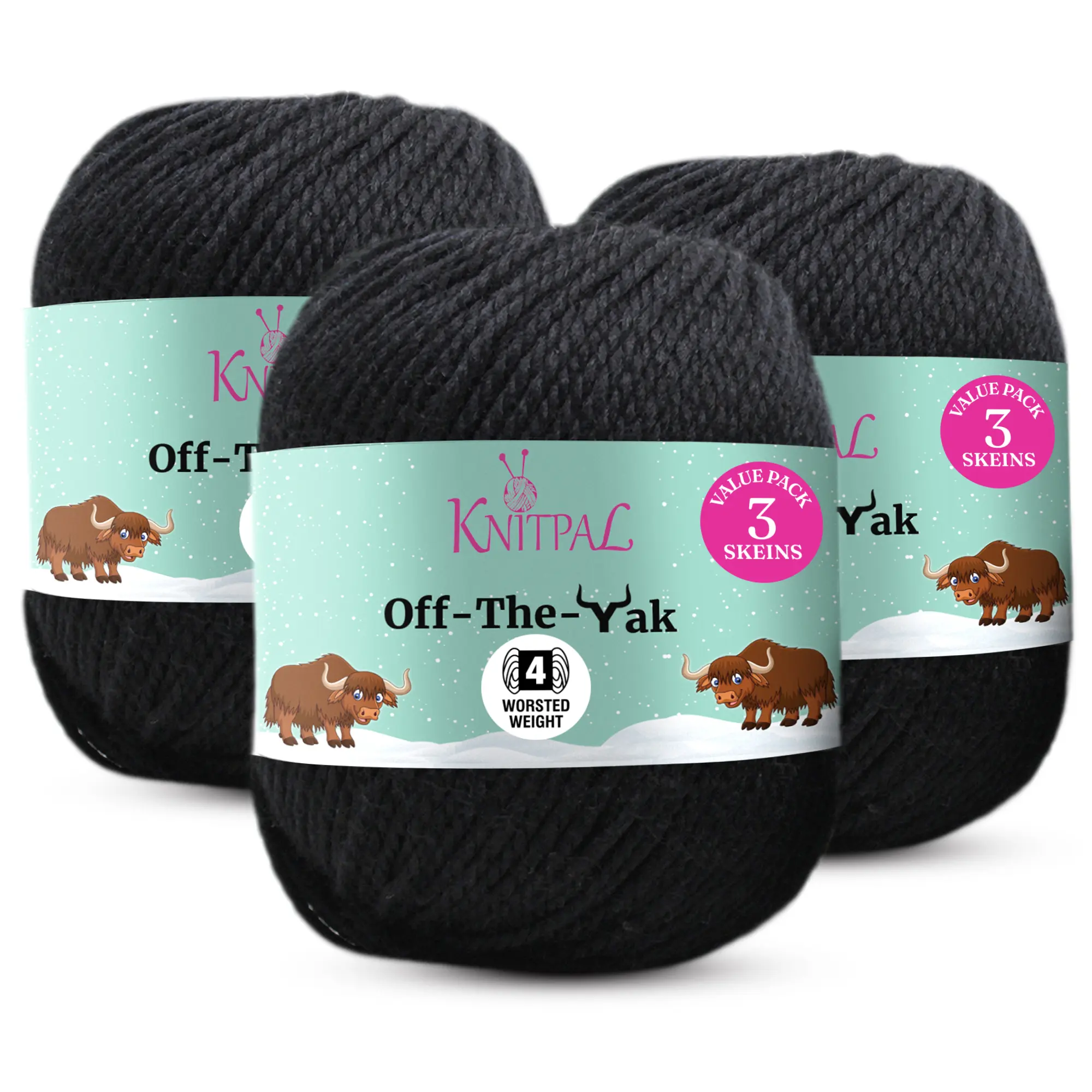 Medium Worsted Weight Wool Acrylic Blend Yarn, 3 Skeins, 360 yds/300g - KnitPal Off-The-Yak Wool Yarn for Knitting and Crocheting, Bouncy, Slight Drape, Excellent Definition, Natural, Warm and Sheen