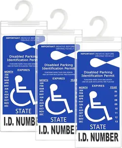 Handicap Placard Holder for Auto, Pack of 3, Disabled Parking Permit Sign Holder with Larger Hook