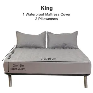 King Size Solid Color Waterproof 1pc Soft Mattress Cover Anti-Slip Breathable Dust-proof Elastic Deep Pocket Bed Fitted Sheet Set Protector Embroider Pillowcases for Bedroom Guest Room