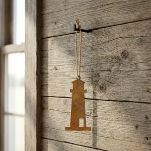 Rustic Metal Lighthouse Pendant, Summer Ocean Theme, 2D Flat Design, Ideal for Beach House Porch Wall Decor, No Chain Included