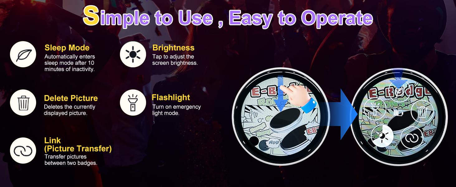 Electronic Anime Pin with HD Touchscreen - DigitalPhoto Pixel Display, Rechargeable WirelessBluetooth LED Name BadgeCustom KawaiiBadge for Backpacks and Conventions ,PixelsDigital Sign for Restaurant Shop Exhibition Nightclub Hotel